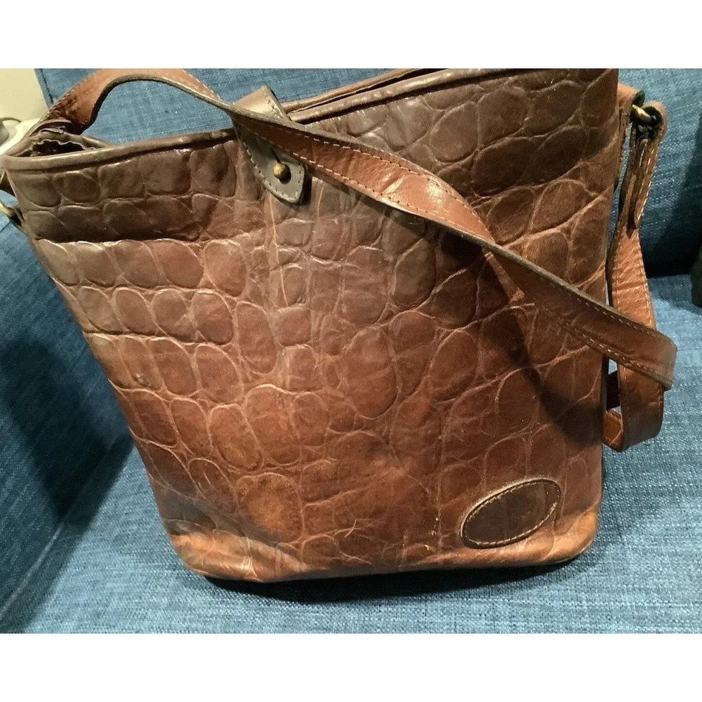 Rare Mulberry 2Way Shoulder Bag Handbag Bucket Leather Croco Embossed